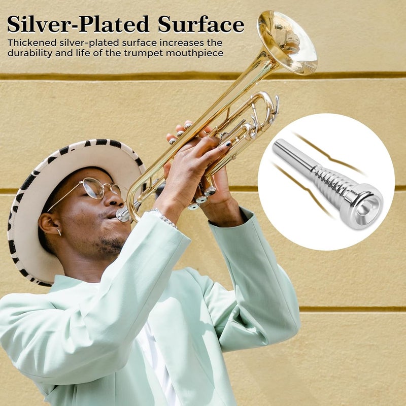 ROWell Trumpet Mouthpiece 7C Trumpet Mouthpiece Bass Trumpet Mouthpieces Silver Plated Trumpet Mouthpiece for Beginners and Professional Players Band Jazz Mouthpiece Trumpet Accessories - Image 4